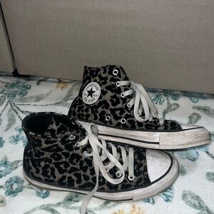 Converse Kids Black and Gray Leopard High-Tops